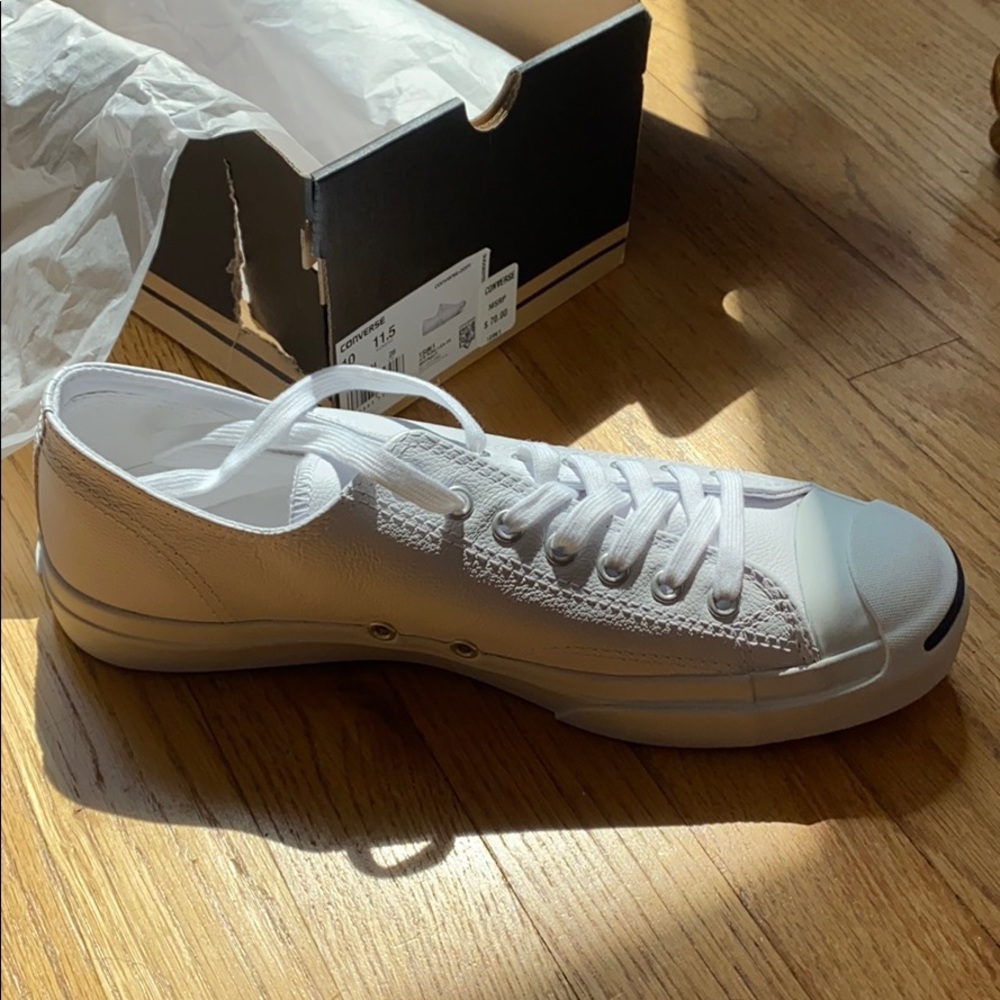 NWT White Leather Jack Purcell Converse 10